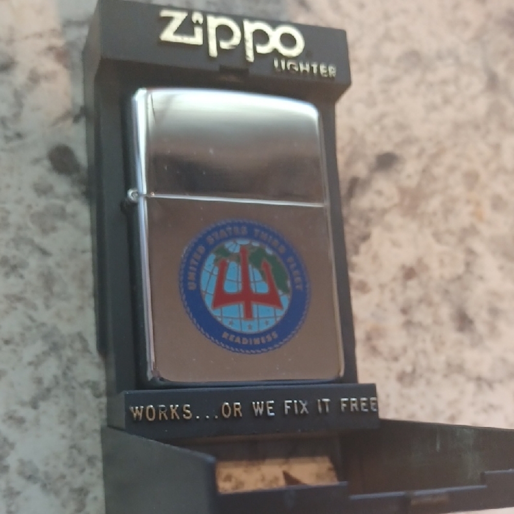 Silver Zippo Lighter US Third Fleet Logo Readiness Collectible Zippo Lighter